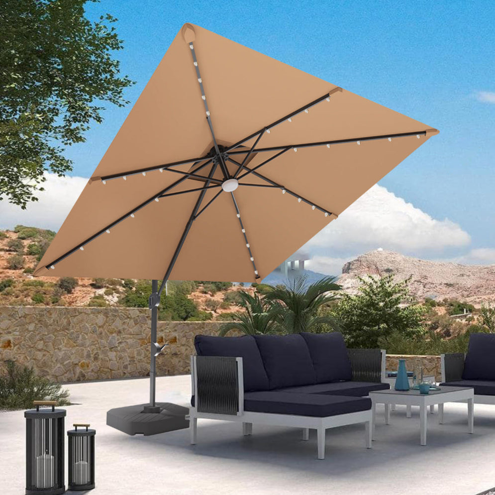 Patioslife Aegis Pro Cantilever Umbrella with LED Lights and Cover, Reinforced & Powder-Coated Aluminium Ribs and Pole — Perfect for Garden & Patio