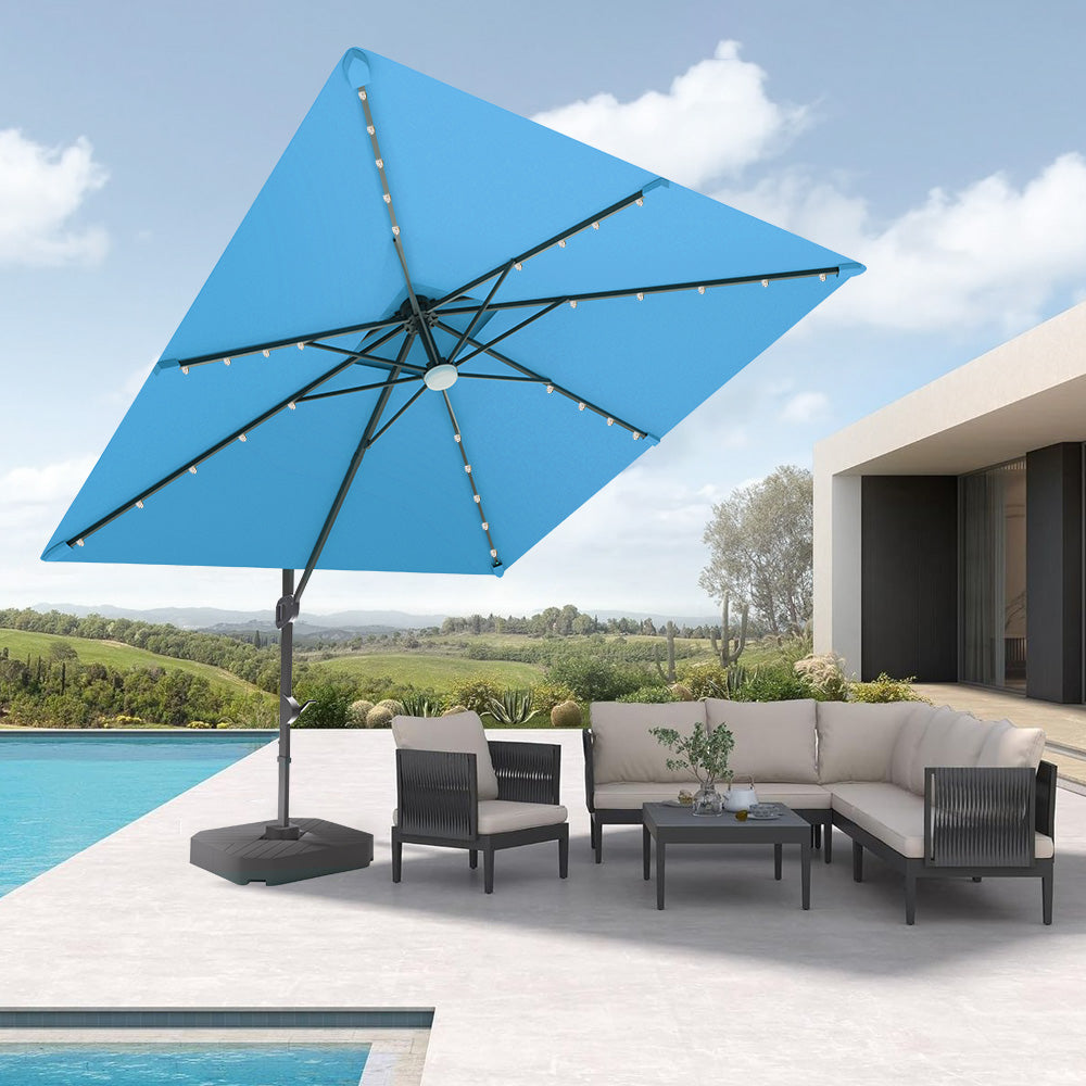 Patioslife Aegis Pro Cantilever Umbrella with LED Lights and Cover, Reinforced & Powder-Coated Aluminium Ribs and Pole — Perfect for Garden & Patio