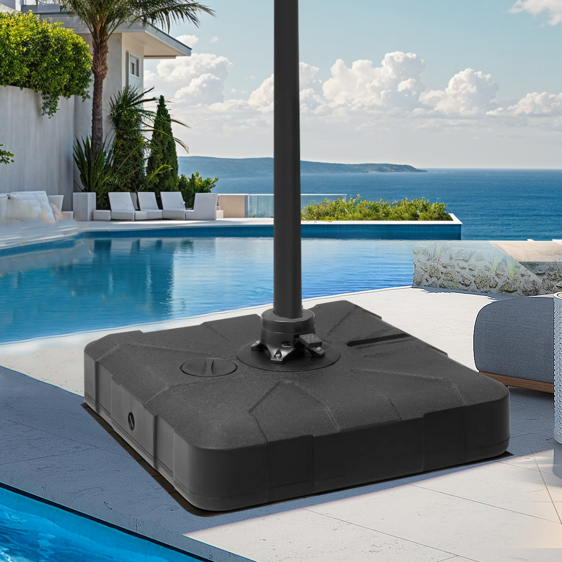 Patioslife™ Cantilever Umbrella Base 250–440lb, Heavy-Duty Outdoor Rolling Stand, Refillable HDPE Offset Weights with Wheels for Patio, Garden & Poolside Stability