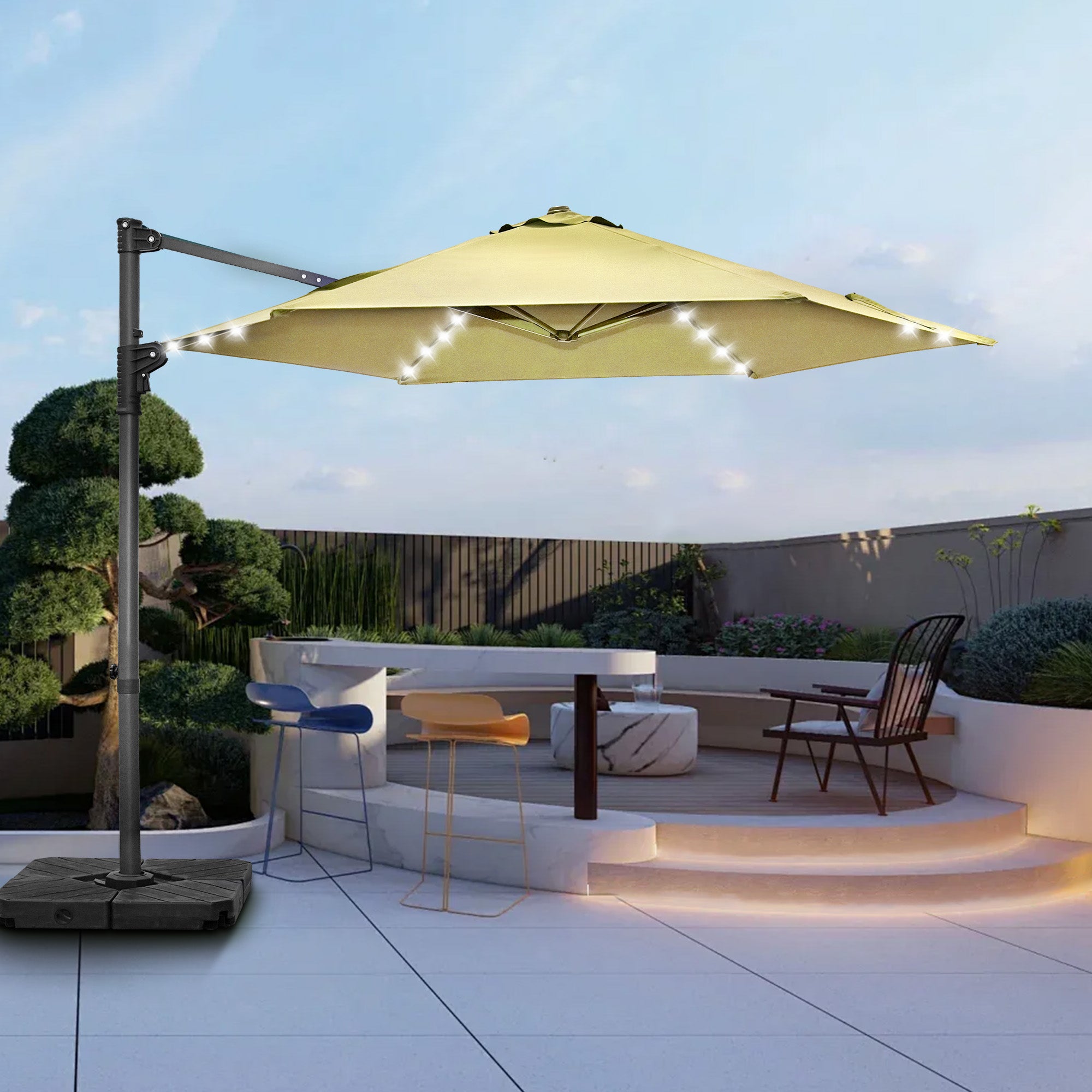 Patioslife Aegis Pro™ 10ft Round Cantilever Patio Umbrella with solar LED lights and Cover