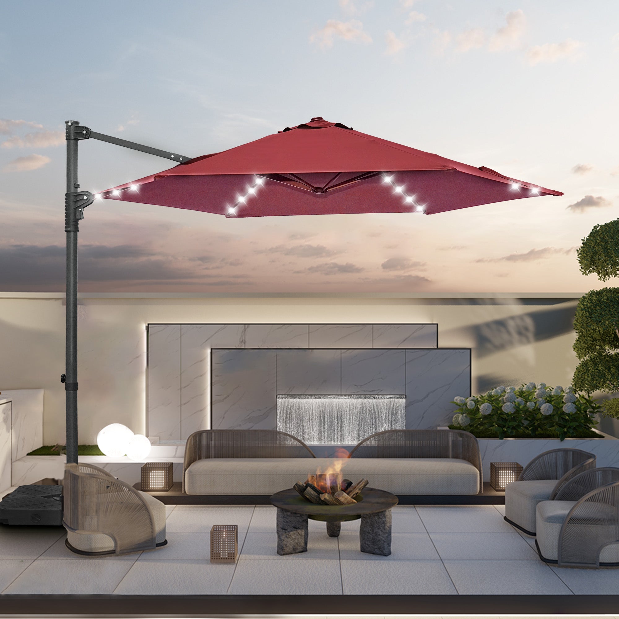 Patioslife Aegis Pro™ 10ft Round Cantilever Patio Umbrella with solar LED lights and Cover