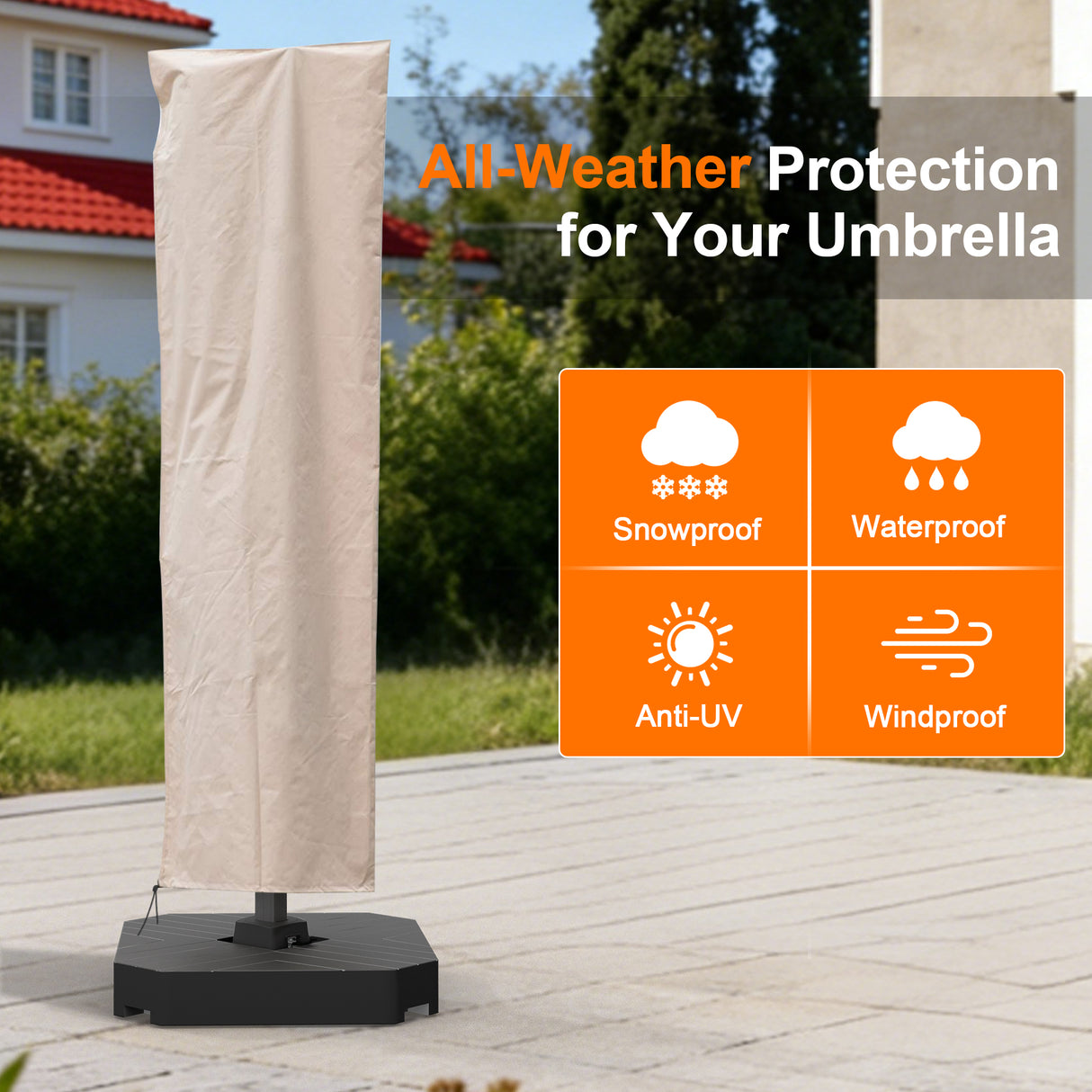 Patioslife Patio Umbrella Cover for 9–13 Ft Offset Cantilever Umbrellas, Heavy Duty Waterproof Outdoor Umbrella Cover with Zipper & Rod, UV Resistant
