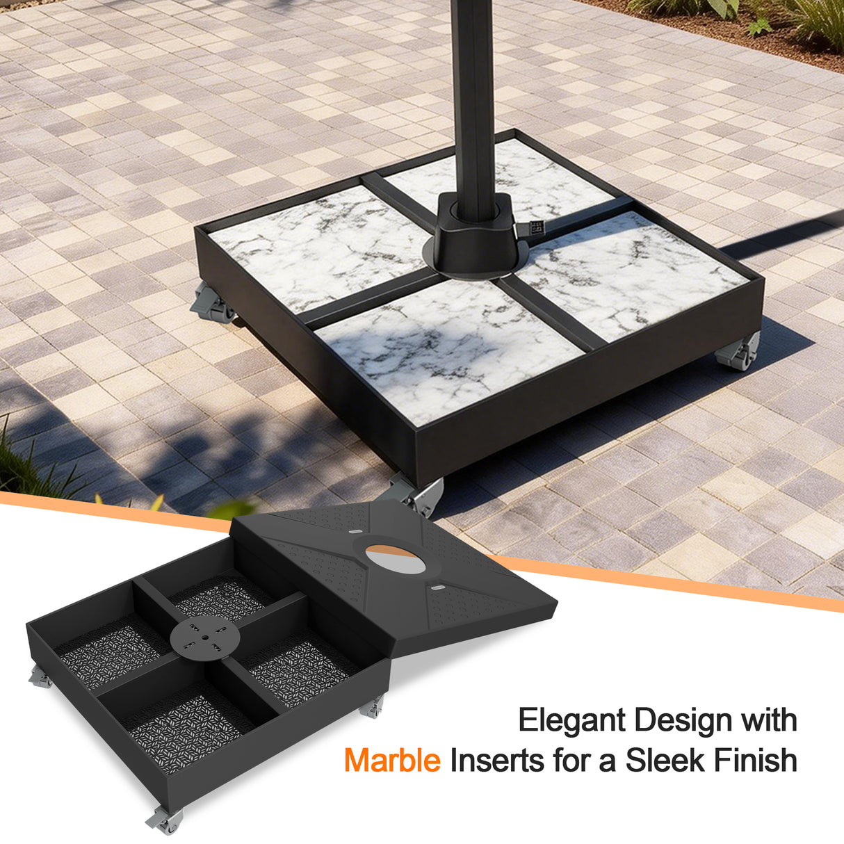Patioslife Heavy-Duty Cantilever Umbrella Base with Wheels and Lock up to 880lb, Decorative Modular Rolling Stand Compatible with Aegis Series and Most Offset Umbrellas, for Patio, Garden, Lawn and Poolside Use