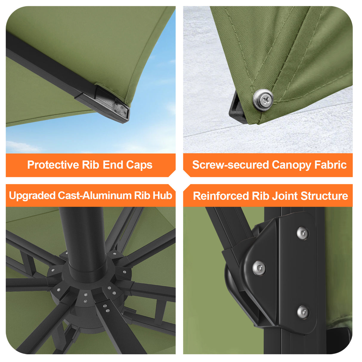 Patioslife Aegis Pro™ Cantilever Umbrella with Cross Metal Base, Reinforced & Powder-Coated Aluminium Ribs and Pole, Ideal for Garden & Patio