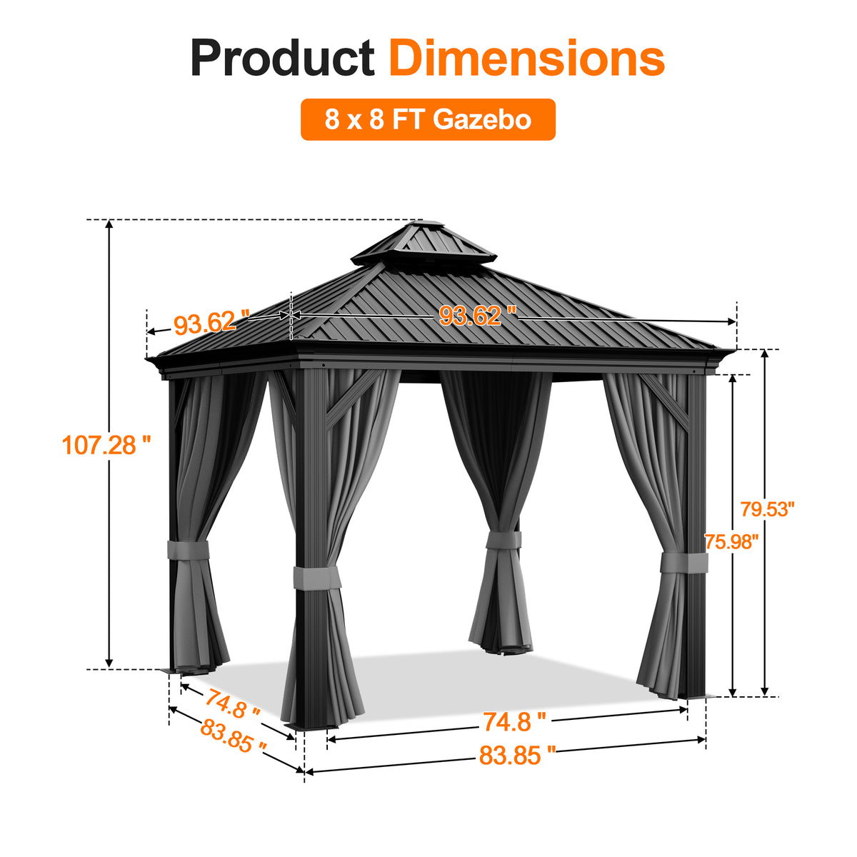 Patioslife Haven Luxury Hardtop Gazebo with 4.7” x 4.7” Reinforced Aluminum Posts, Built-In Drainage Gutters, Curtains & Netting for Patios & Backyards