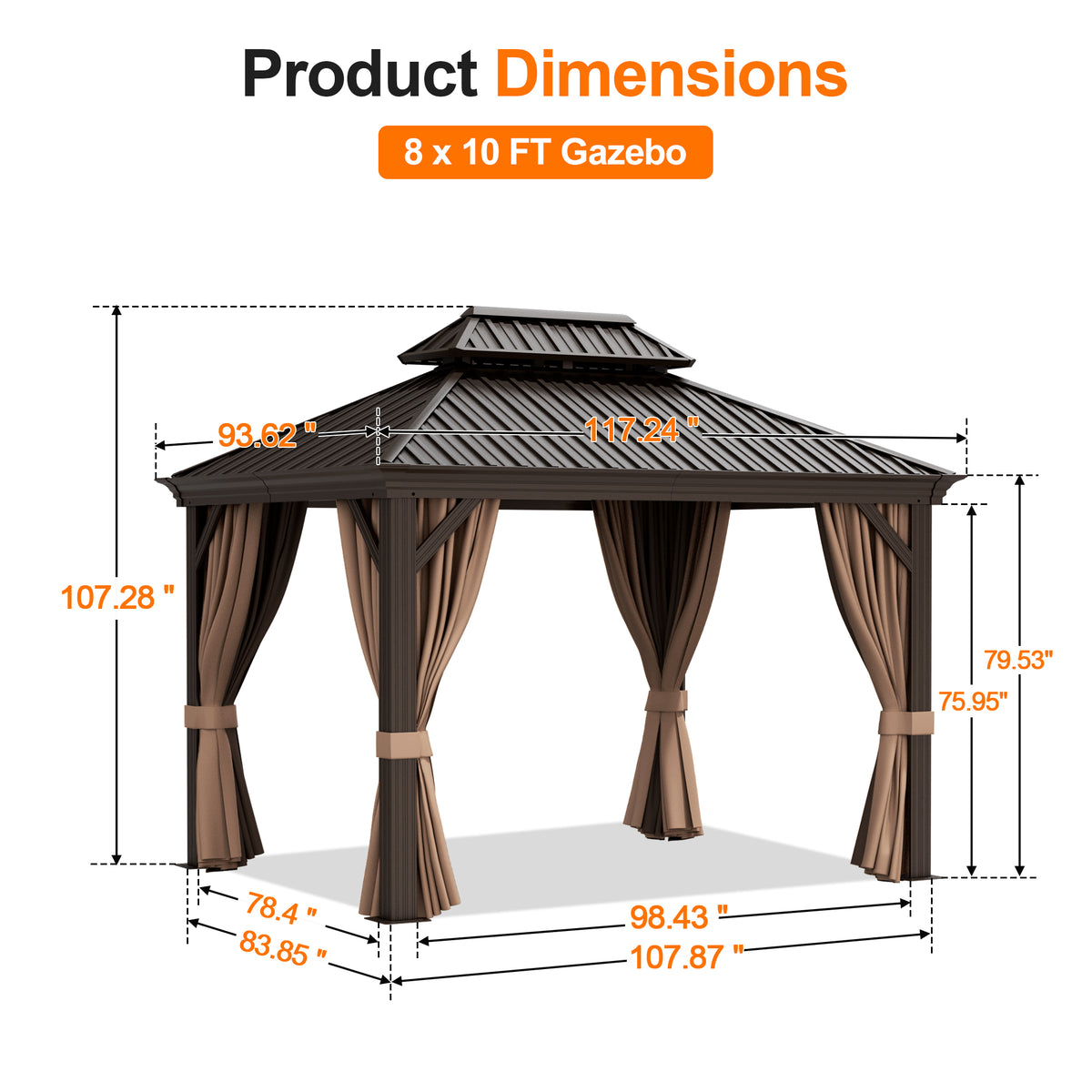 Patioslife Haven Luxury Hardtop Gazebo with 4.7” x 4.7” Reinforced Aluminum Posts, Built-In Drainage Gutters, Curtains & Netting for Patios & Backyards