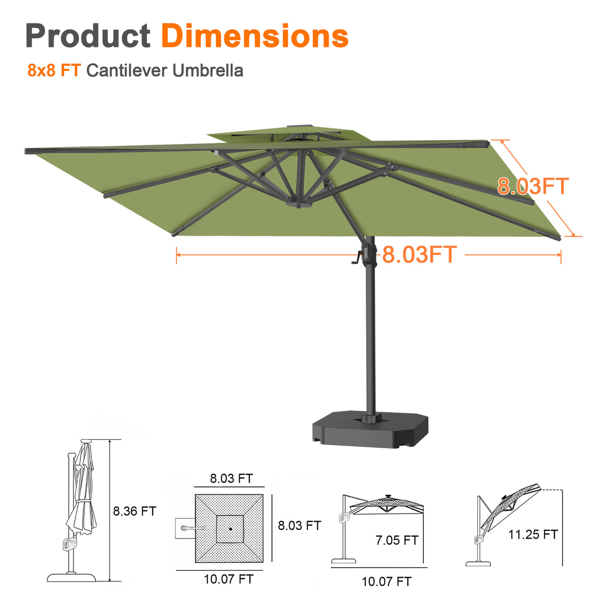 Patioslife Aegis Cantilever Umbrella with Reinforced Aluminum Ribs and Pole for Patios, Gardens & Decks