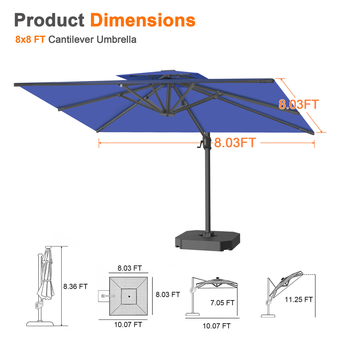 Patioslife Aegis Cantilever Umbrella with Reinforced Aluminum Ribs and Pole for Patios, Gardens & Decks