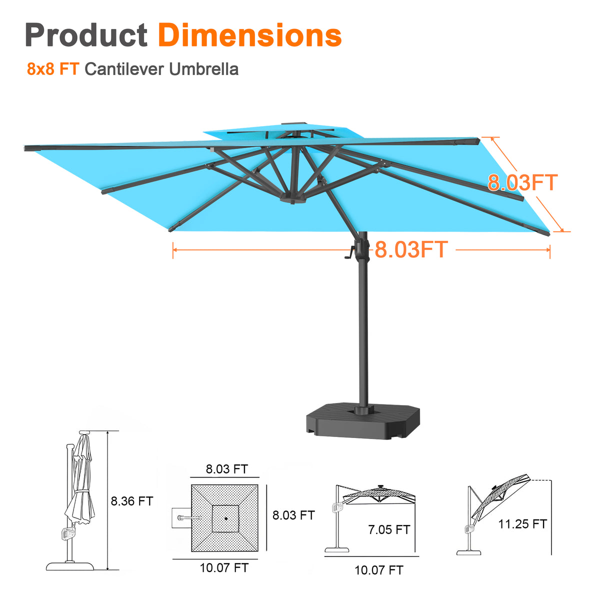 Patioslife Aegis Cantilever Umbrella with Reinforced Aluminum Ribs and Pole for Patios, Gardens & Decks