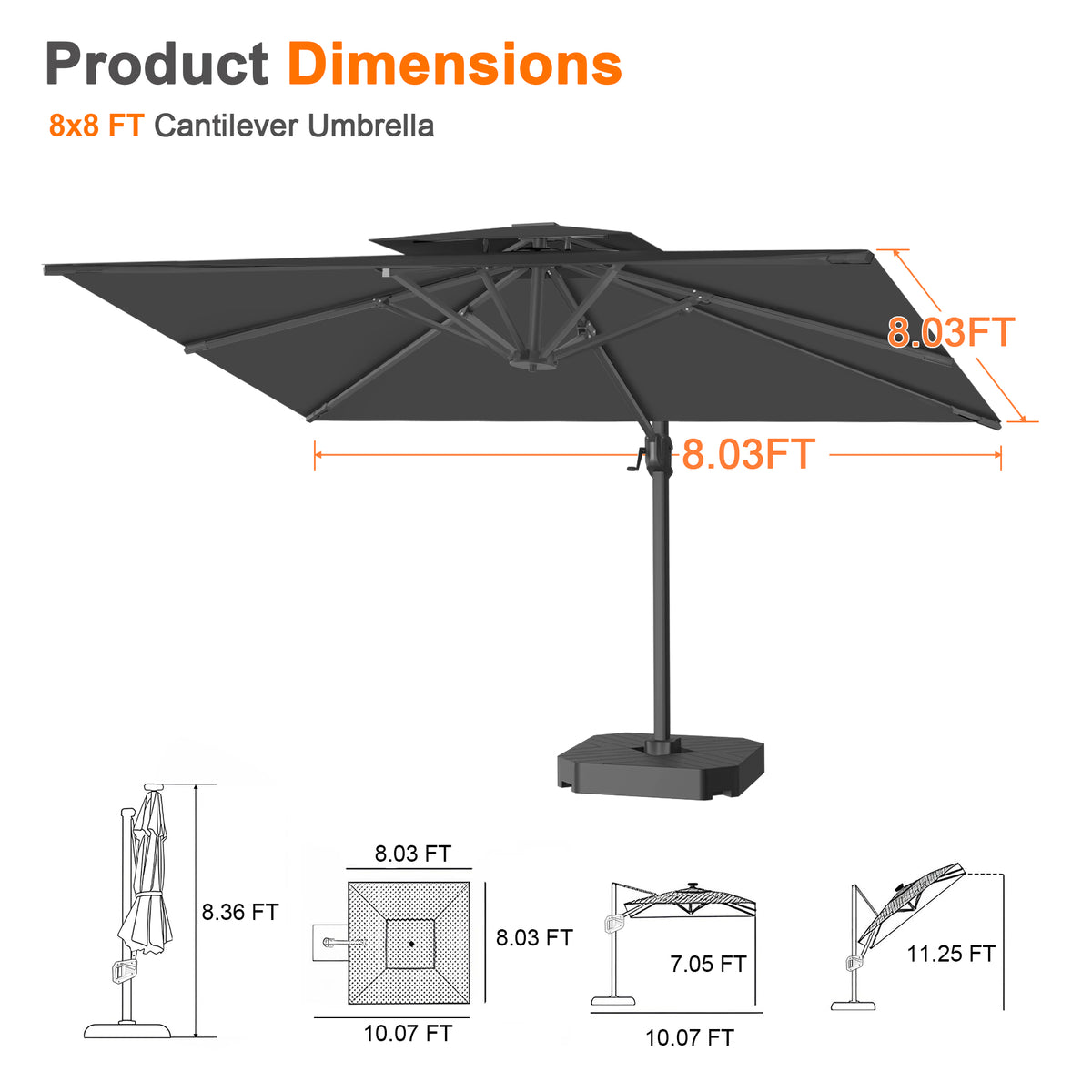 Patioslife Aegis Cantilever Umbrella with Reinforced Aluminum Ribs and Pole for Patios, Gardens & Decks