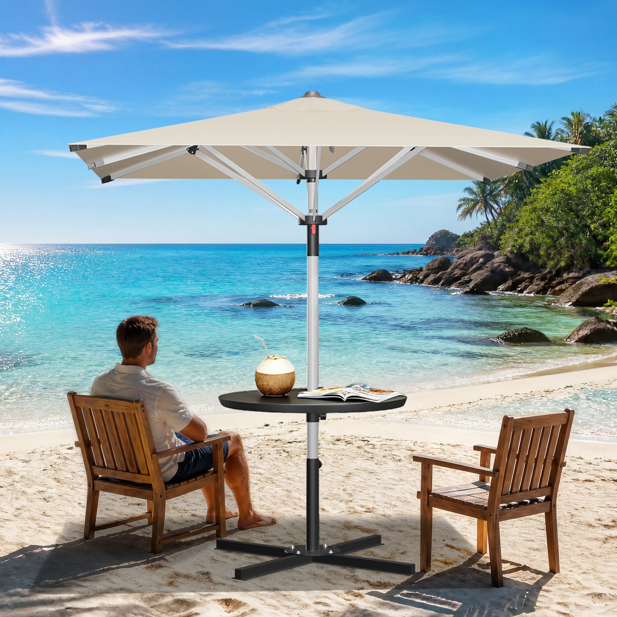 Patioslife 9ft, 10ft & 11ft Patio Umbrella – Round & Square Heavy Duty Aluminum Outdoor Market Umbrella with Double Vented Canopy