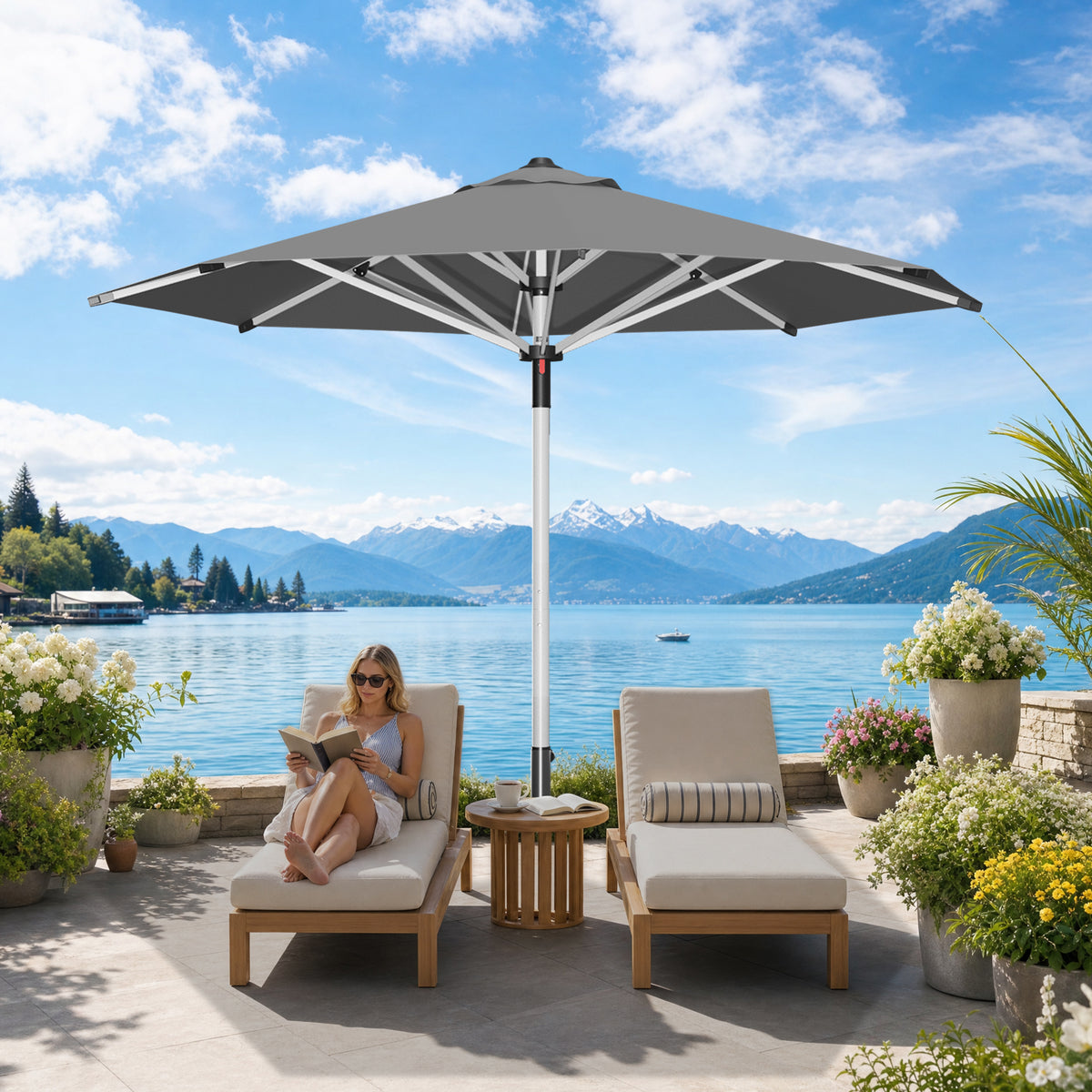 Patioslife 9ft, 10ft & 11ft Patio Umbrella – Round & Square Heavy Duty Aluminum Outdoor Market Umbrella with Double Vented Canopy
