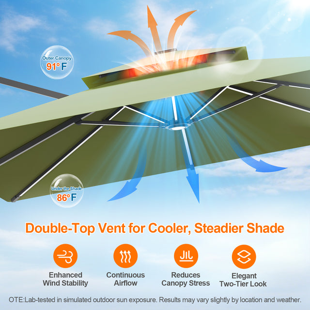 Patioslife Aegis Premium Cantilever Umbrella with Built-In LED Strip Lights and Reinforced Aluminum Ribs & Pole for Patios & Gardens