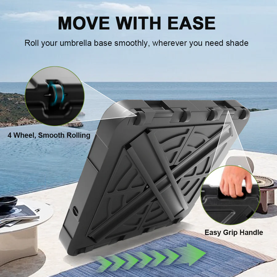 Patioslife™ Cantilever Umbrella Base 250–440lb, Heavy-Duty Outdoor Rolling Stand, Refillable HDPE Offset Weights with Wheels for Patio, Garden & Poolside Stability