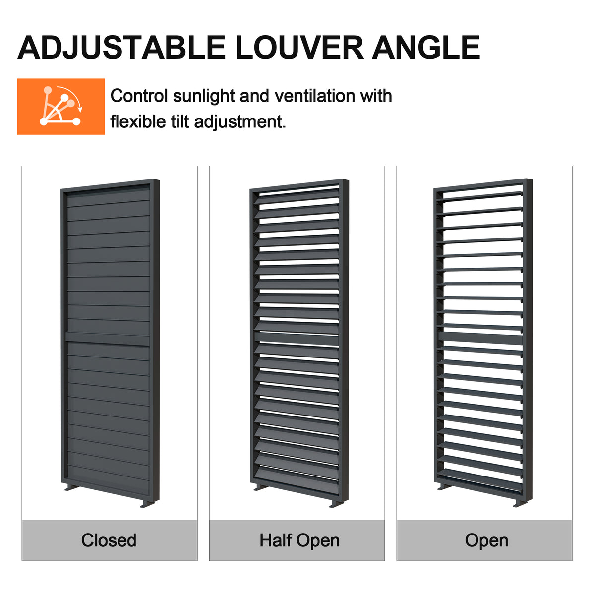 Patioslife Atlantic Series Aluminum Louvered Pergola Side Panel – Adjustable Louver Privacy Wall for Shade, Privacy & Airflow