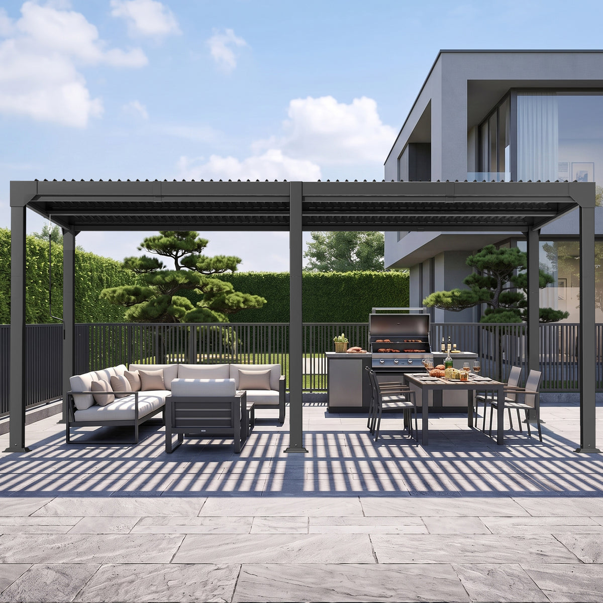 Patioslife Atlantic | Metal Louvered Pergola with Adjustable Roof, Freestanding All-Weather Shelter for Deck, Patio & Poolside