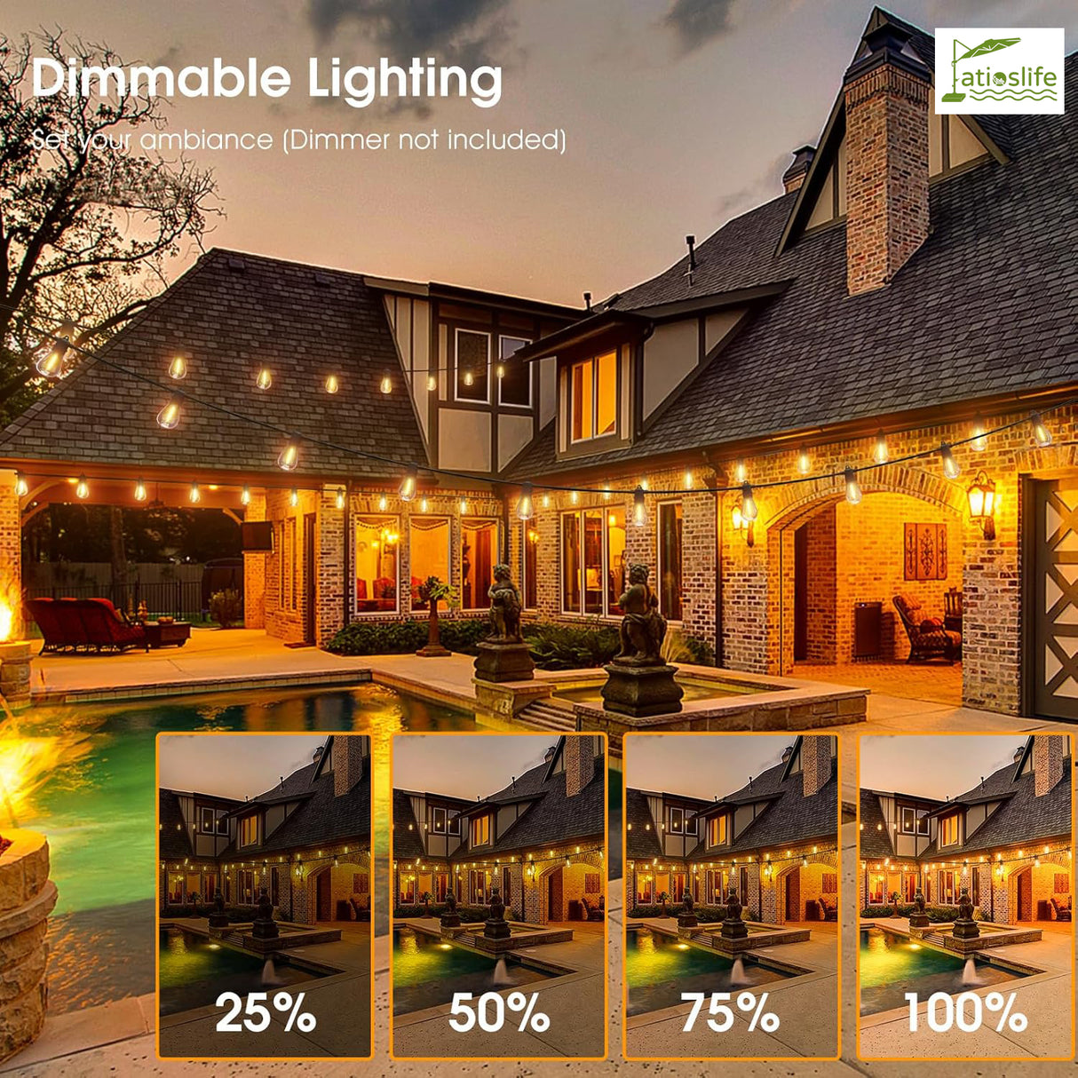 Patioslife Patio Umbrella & Gazebo Lights Control Battery Operated Parasol Ambient Lighting for Backyard Pool and Beach Umbrella Décor