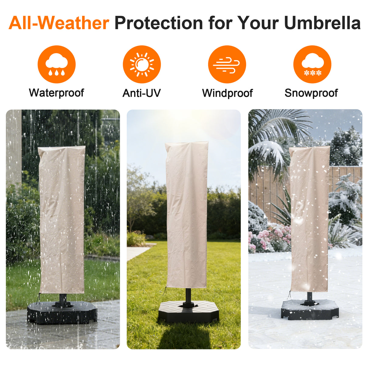Patioslife Patio Umbrella Cover for 9–13 Ft Offset Cantilever Umbrellas, Heavy Duty Waterproof Outdoor Umbrella Cover with Zipper & Rod, UV Resistant