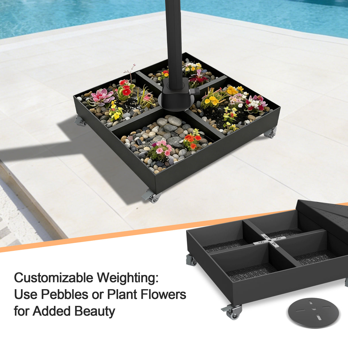 Patioslife Heavy-Duty Cantilever Umbrella Base with Wheels and Lock up to 880lb, Decorative Modular Rolling Stand Compatible with Aegis Series and Most Offset Umbrellas, for Patio, Garden, Lawn and Poolside Use