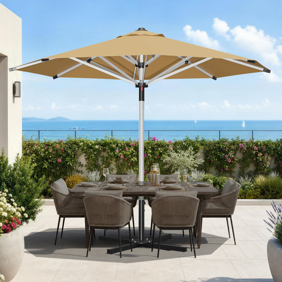 Patioslife 9ft, 10ft & 11ft Patio Umbrella – Round & Square Heavy Duty Aluminum Outdoor Market Umbrella with Double Vented Canopy