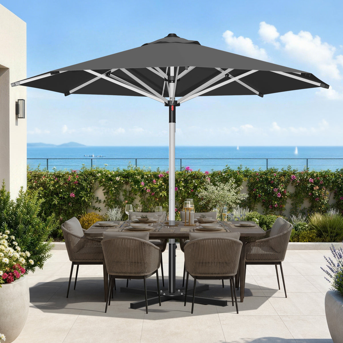 Patioslife 9ft, 10ft & 11ft Patio Umbrella – Round & Square Heavy Duty Aluminum Outdoor Market Umbrella with Double Vented Canopy