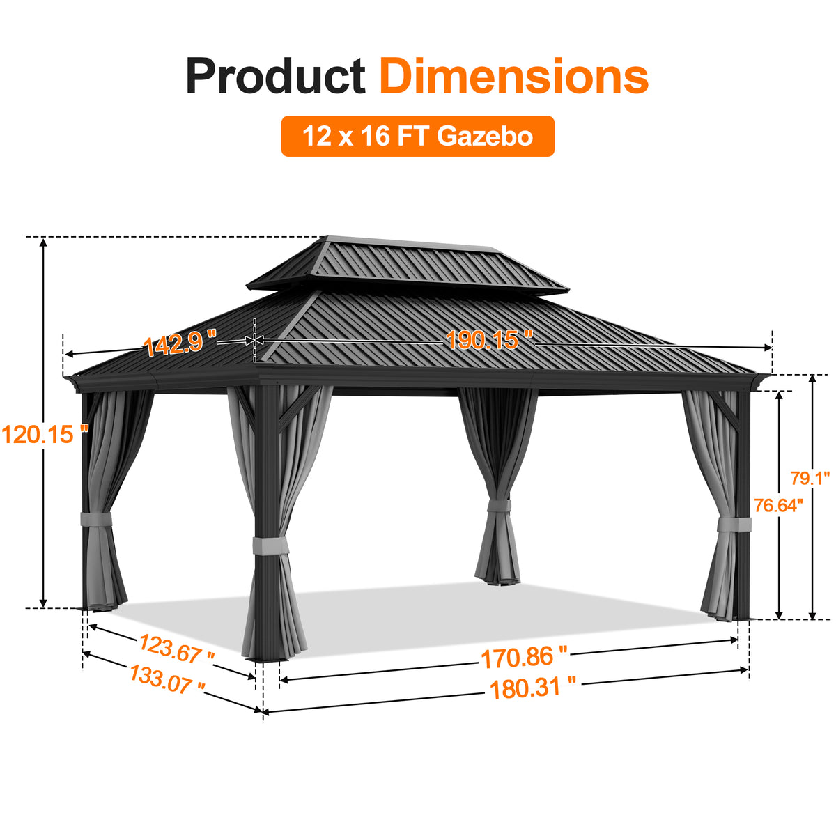 Patioslife Haven Luxury Hardtop Gazebo with 4.7” x 4.7” Reinforced Aluminum Posts, Built-In Drainage Gutters, Curtains & Netting for Patios & Backyards