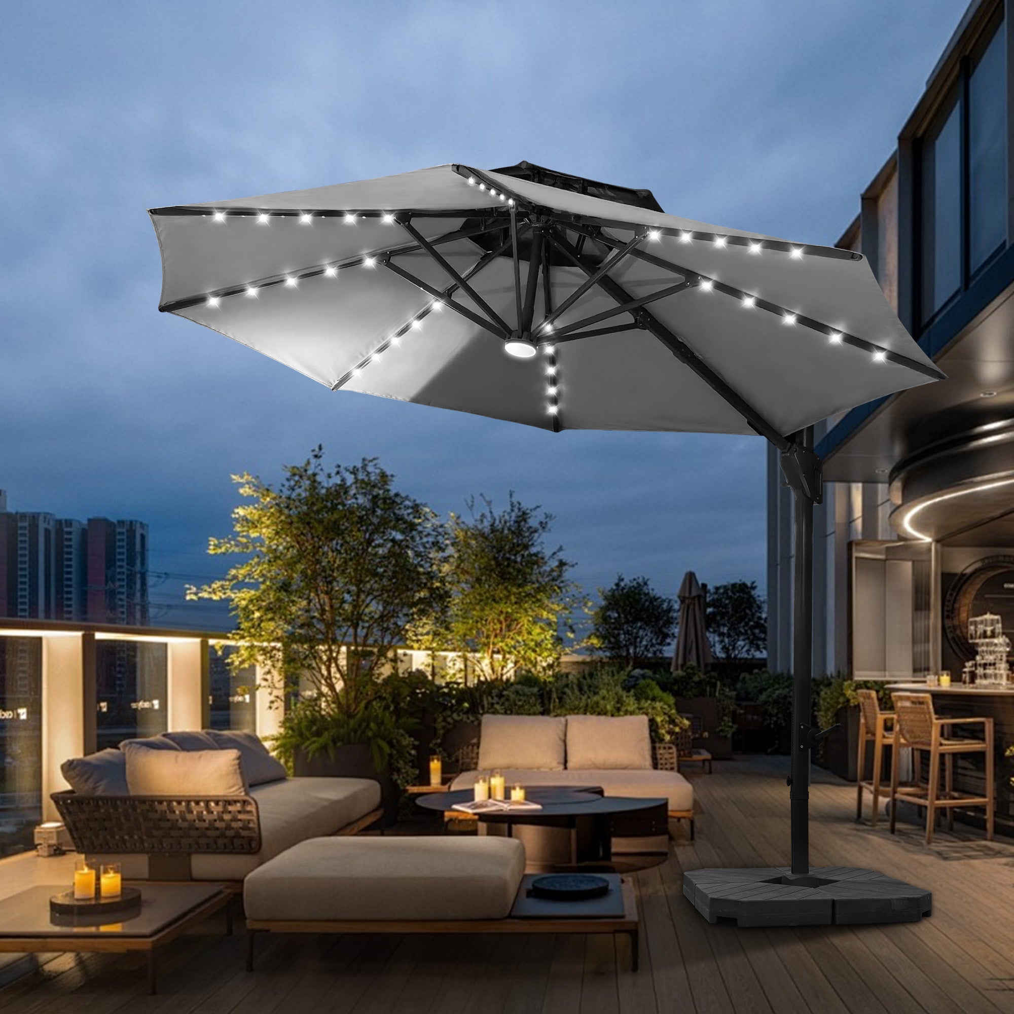 Patioslife Aegis Pro™ 10ft Round Cantilever Patio Umbrella with solar LED lights and Cover