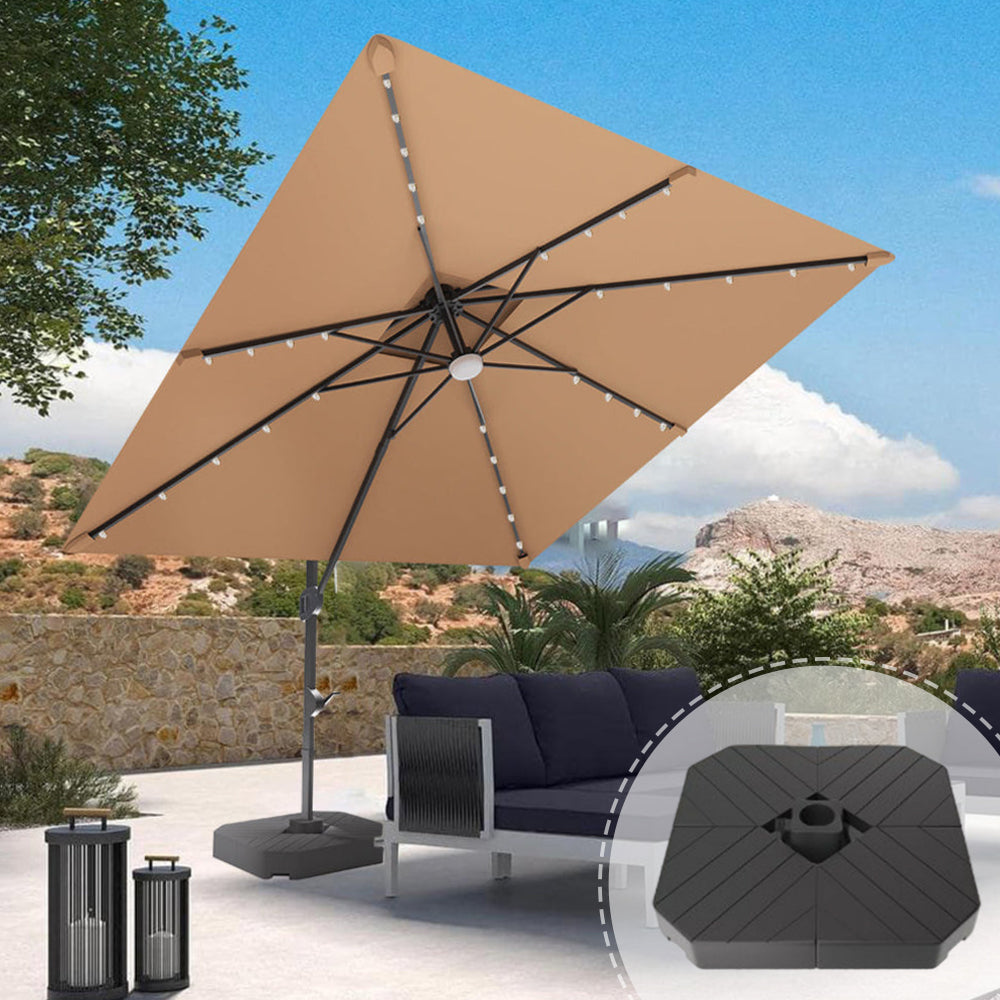 Patioslife Aegis Pro Cantilever Umbrella with LED Lights and Cover, Reinforced & Powder-Coated Aluminium Ribs and Pole — Perfect for Garden & Patio