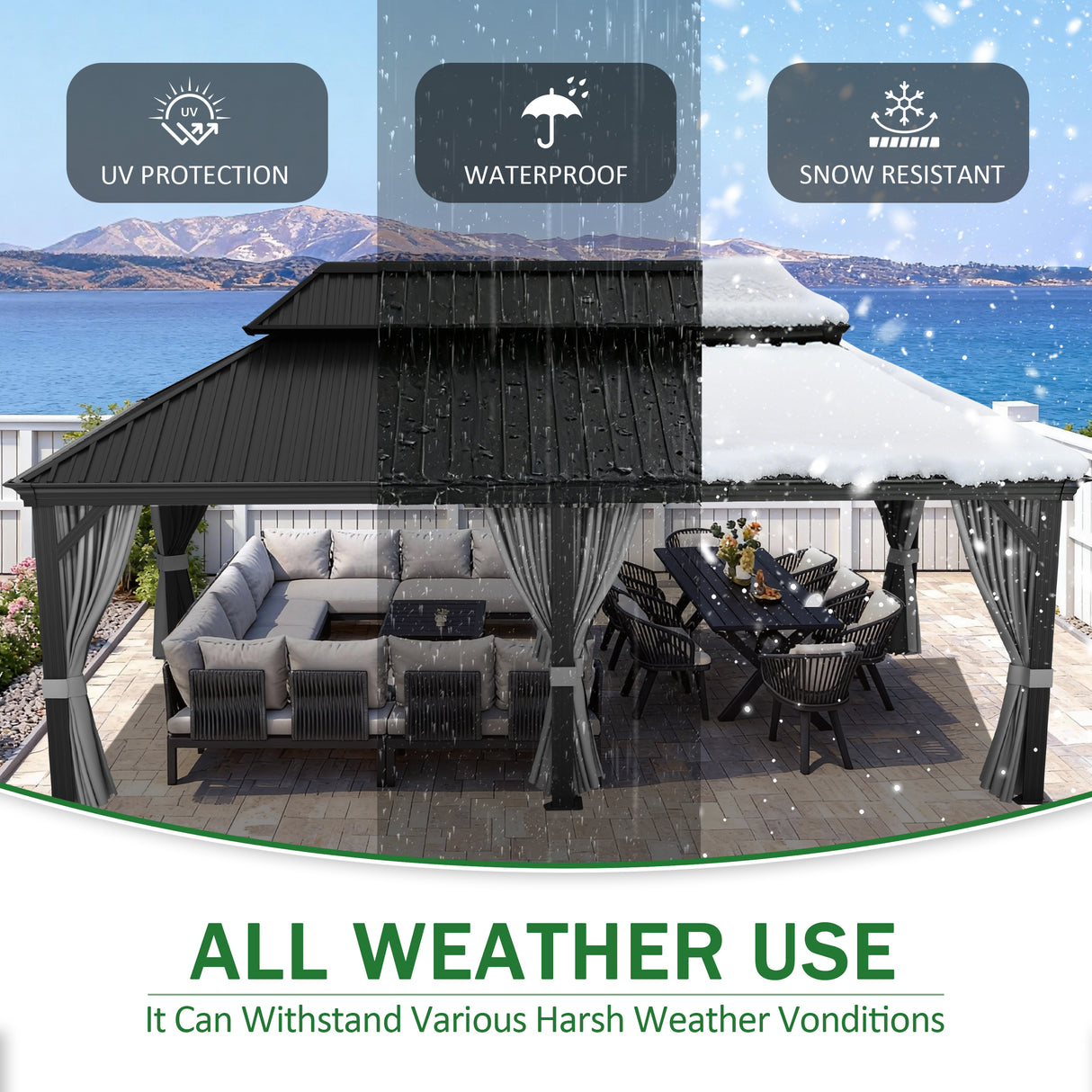 Patioslife All-Weather Aluminum Carport – Steel Roof Canopy for Cars, Motorcycles, RVs & Boats