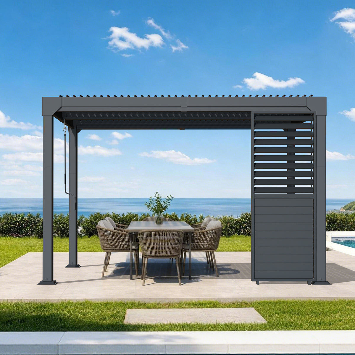 Patioslife Atlantic Series Aluminum Louvered Pergola Side Panel – Adjustable Louver Privacy Wall for Shade, Privacy & Airflow