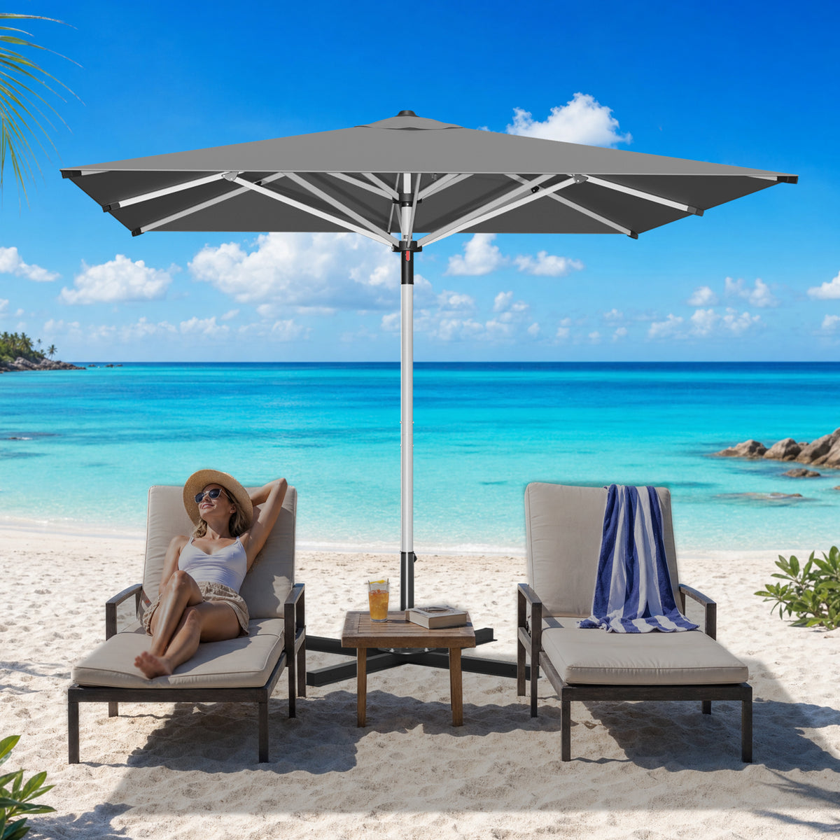 Patioslife 9ft, 10ft & 11ft Patio Umbrella – Round & Square Heavy Duty Aluminum Outdoor Market Umbrella with Double Vented Canopy