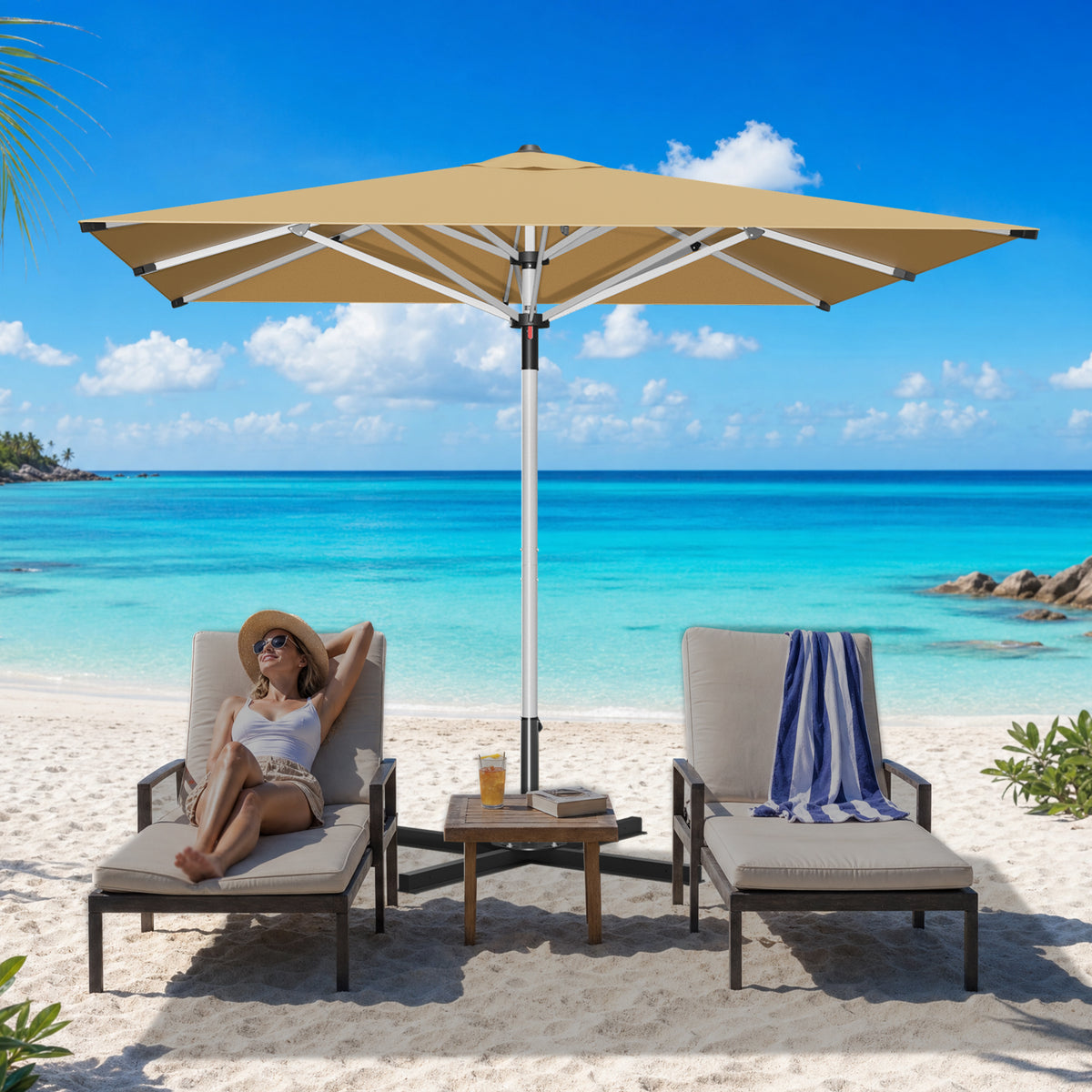 Patioslife 9ft, 10ft & 11ft Patio Umbrella – Round & Square Heavy Duty Aluminum Outdoor Market Umbrella with Double Vented Canopy