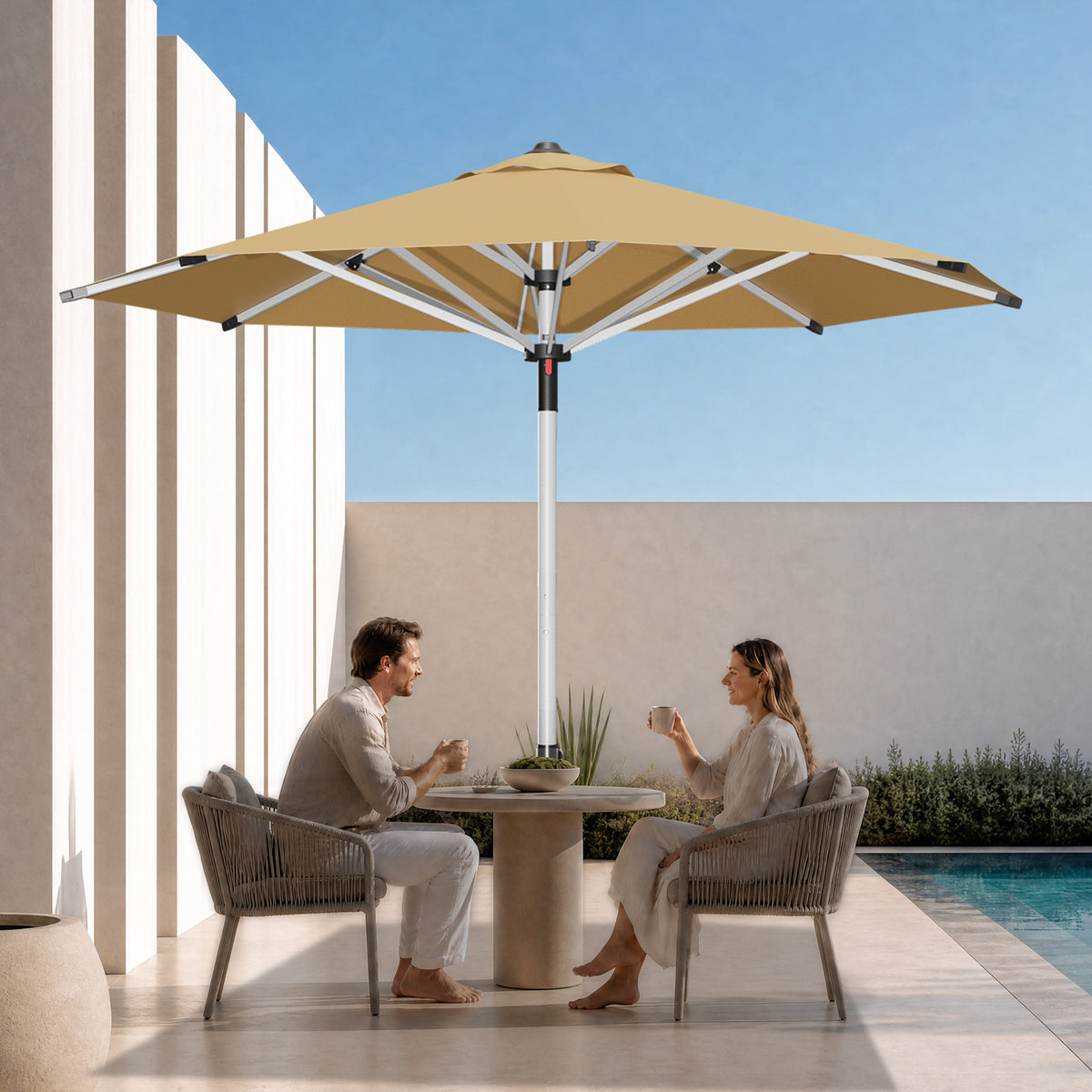 Patioslife 9ft, 10ft & 11ft Patio Umbrella – Round & Square Heavy Duty Aluminum Outdoor Market Umbrella with Double Vented Canopy