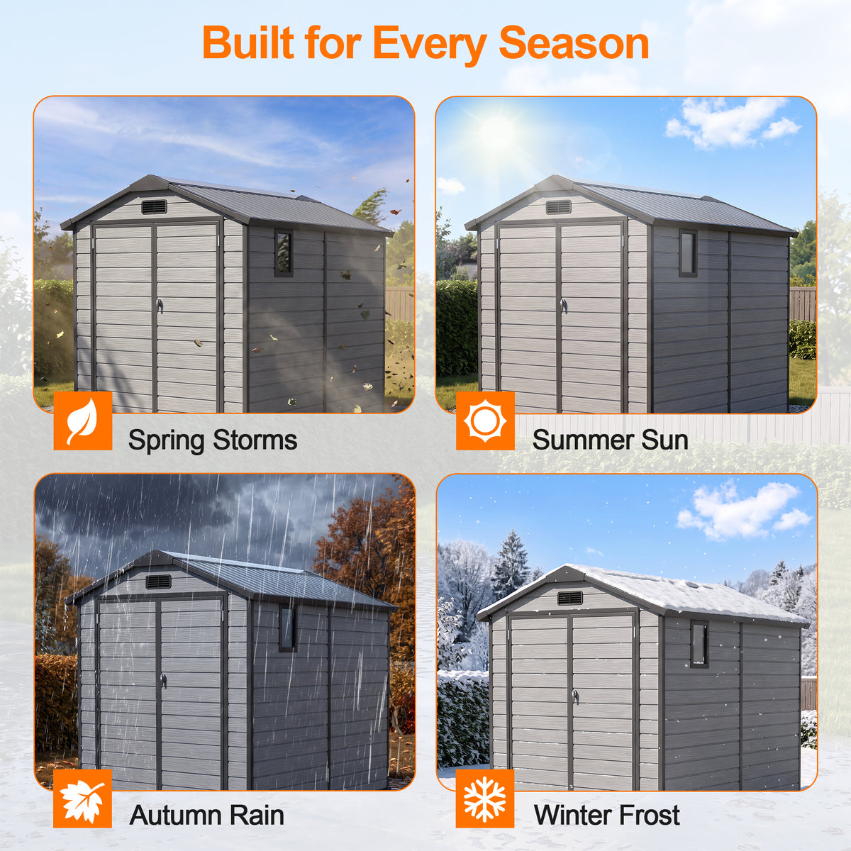 Patioslife YardVault Outdoor Storage Shed with Floor, All-Weather Resin Shed for Tools, Bikes & Lawn Equipment