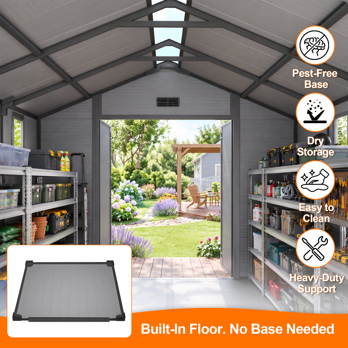 Patioslife YardVault Outdoor Storage Shed with Floor, All-Weather Resin Shed for Tools, Bikes & Lawn Equipment