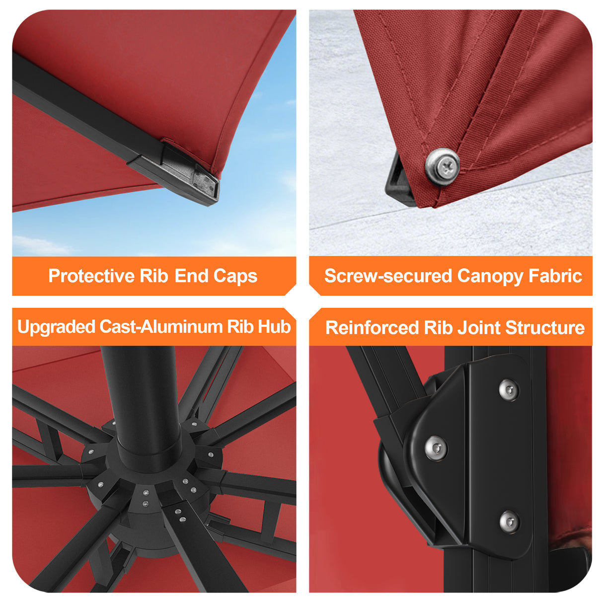 Patioslife Aegis Pro™ Cantilever Umbrella with Cross Metal Base, Reinforced & Powder-Coated Aluminium Ribs and Pole, Ideal for Garden & Patio