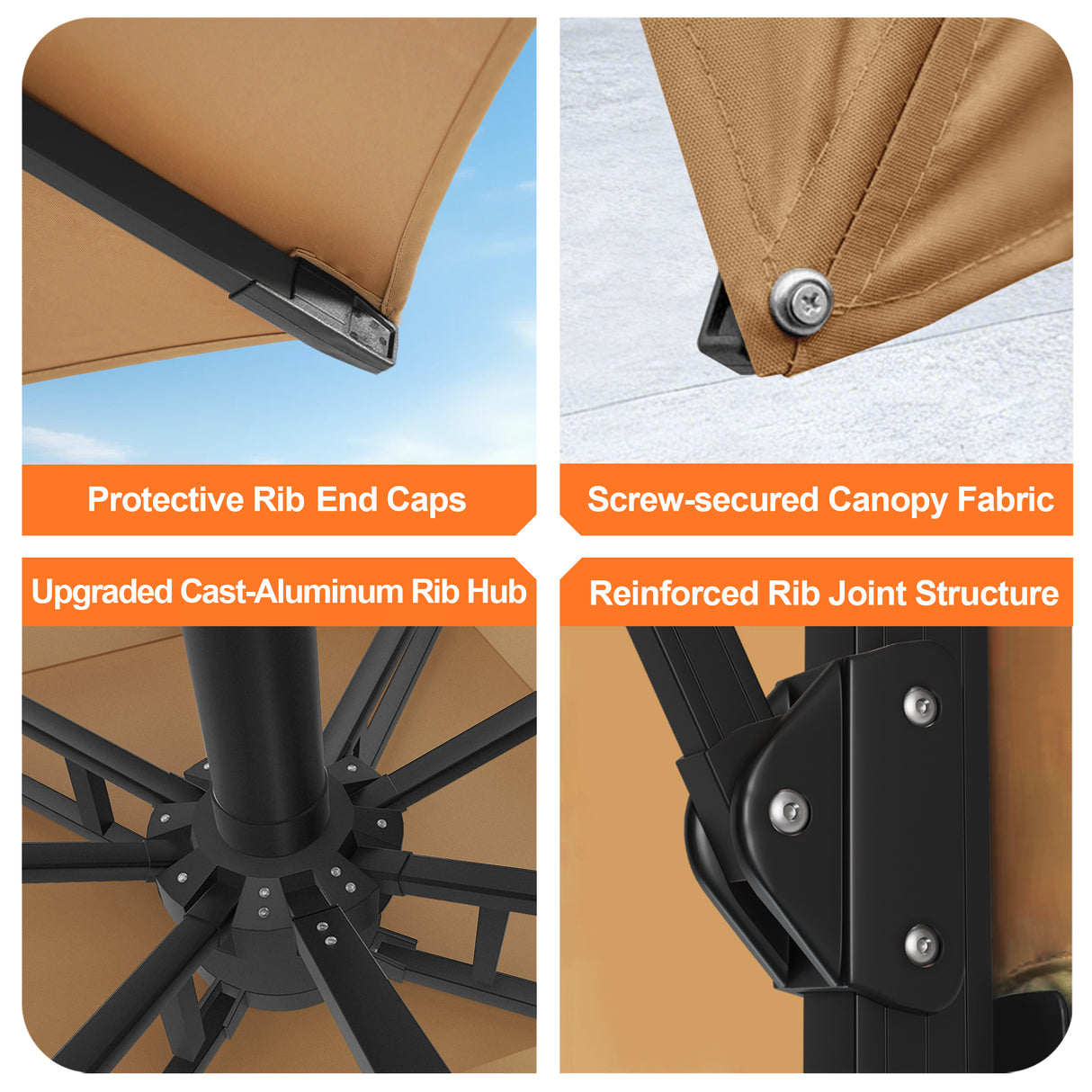 Patioslife Aegis Pro™ Cantilever Umbrella with Cross Metal Base, Reinforced & Powder-Coated Aluminium Ribs and Pole, Ideal for Garden & Patio