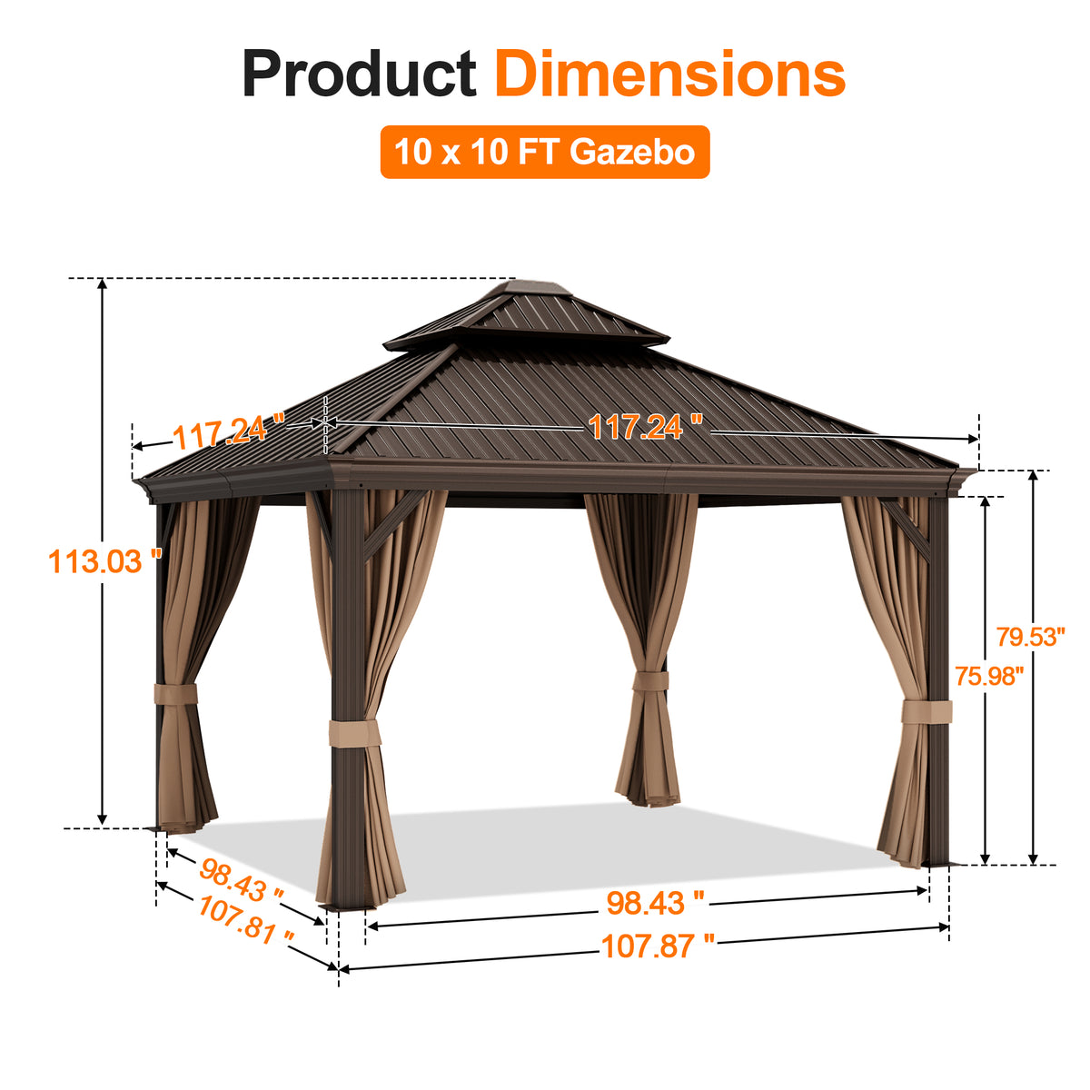 Patioslife Haven Luxury Hardtop Gazebo with 4.7” x 4.7” Reinforced Aluminum Posts, Built-In Drainage Gutters, Curtains & Netting for Patios & Backyards