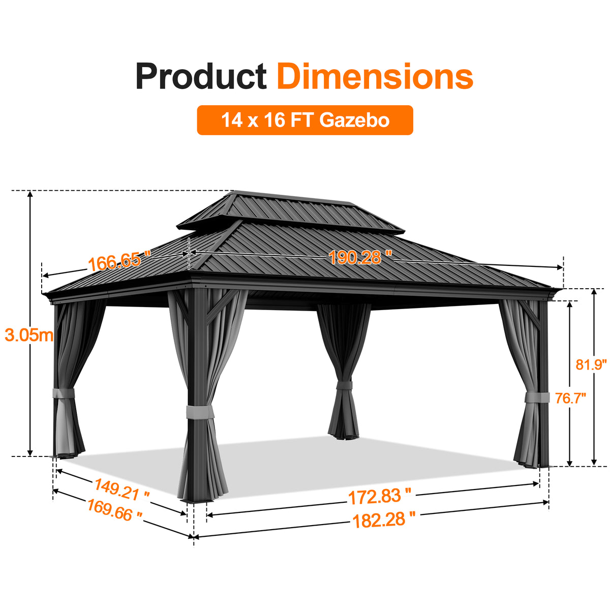 Patioslife Haven Luxury Hardtop Gazebo with 4.7” x 4.7” Reinforced Aluminum Posts, Built-In Drainage Gutters, Curtains & Netting for Patios & Backyards