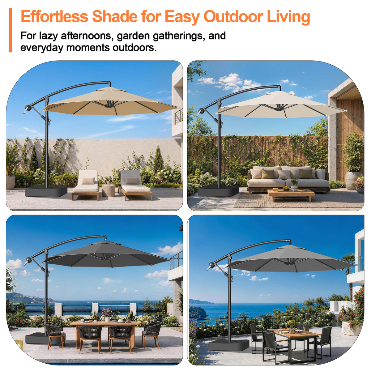 Patioslife 10ft Cantilever Patio Umbrella with Base – Heavy Duty Offset Outdoor Umbrella for Patio, Backyard, Deck & Poolside