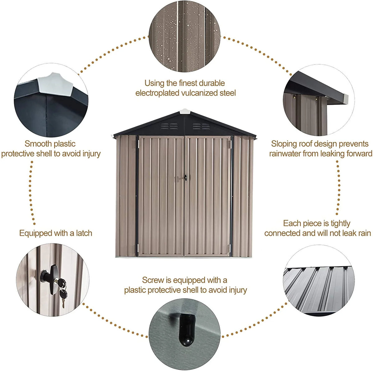 Patioslife Galvanized Steel Metal Storage Shed, Gable Roof Outdoor Shed for Backyard Garden Tools, Rust-Resistant Utility Tool Shed-Patioslife