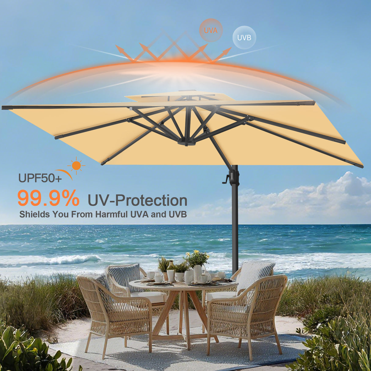 Patioslife Aegis Pro™ Cantilever Umbrella with Cross Metal Base, Reinforced & Powder-Coated Aluminium Ribs and Pole, Ideal for Garden & Patio