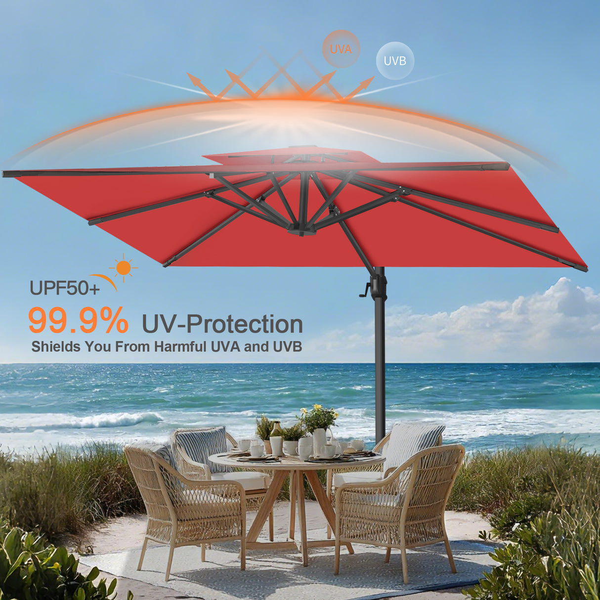 Patioslife Aegis Pro™ Cantilever Umbrella with Cross Metal Base, Reinforced & Powder-Coated Aluminium Ribs and Pole, Ideal for Garden & Patio