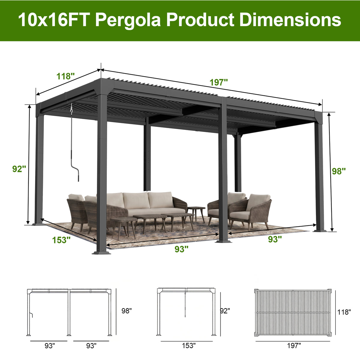 Patioslife Haven Luxury Hardtop Gazebo with 4.7” x 4.7” Reinforced Aluminum Posts, Built-In Drainage Gutters, Curtains & Netting for Patios & Backyards