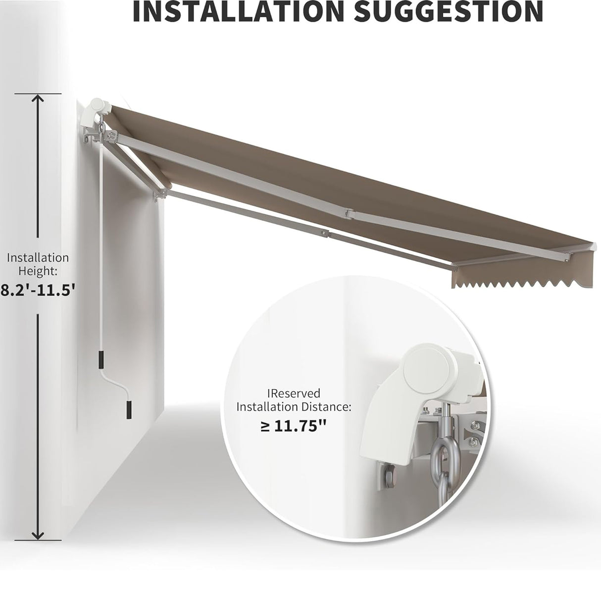 Retractable Awning Manual Crank, 12' x 10', UV-Resistant Water-Repellent Canopy, Aluminum Frame for Balcony, Deck & Patio Use
