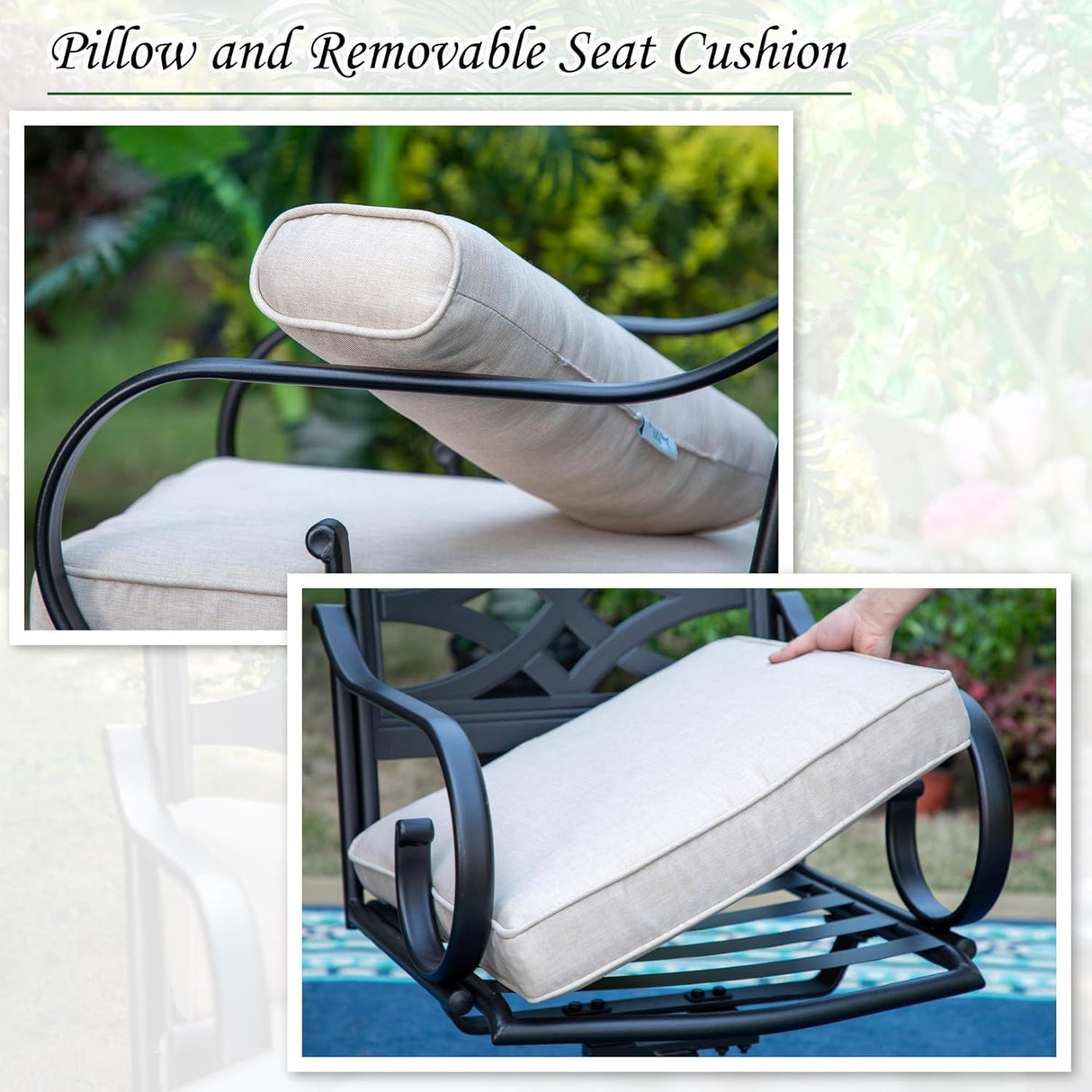 Patioslife 7 PCS Patio Dining Set – Rectangular Table with Umbrella Hole & 6 Cushioned Chairs for Backyard|Porch|Balcony|Deck