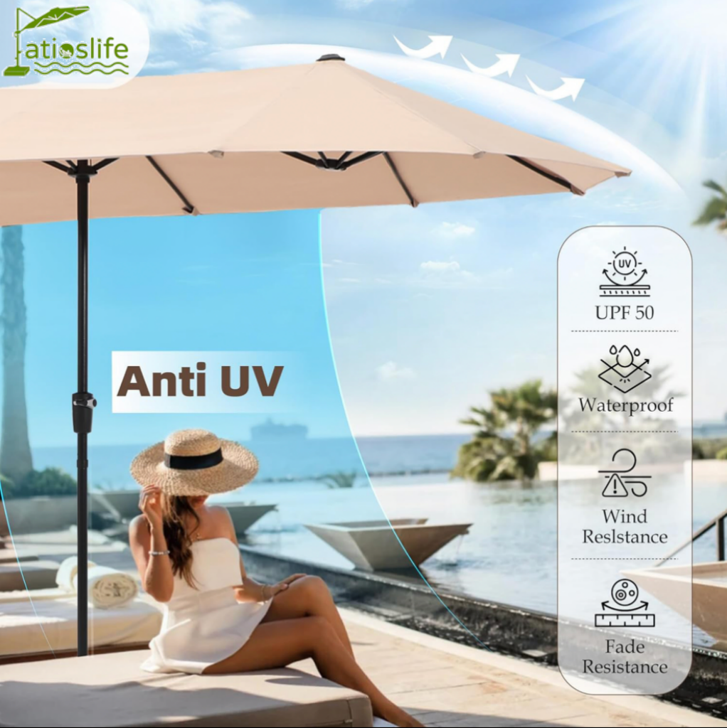 Patioslife 7 PCS Patio Dining Set – Rectangular Table with Umbrella Hole & 6 Cushioned Chairs for Backyard|Porch|Balcony|Deck