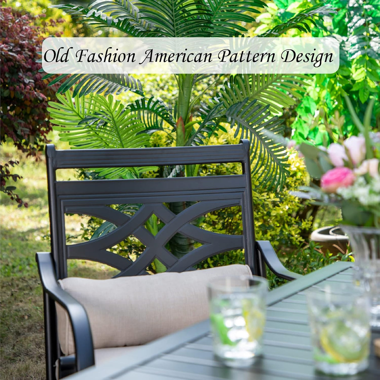 Patioslife 7 PCS Patio Dining Set – Rectangular Table with Umbrella Hole & 6 Cushioned Chairs for Backyard|Porch|Balcony|Deck