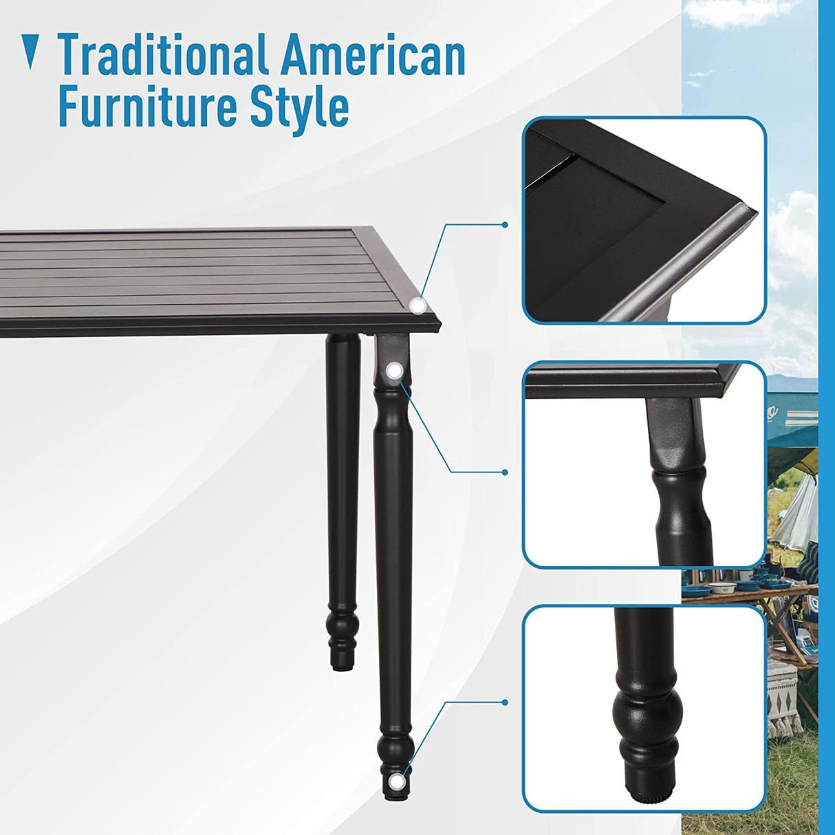 Patioslife 7 PCS Patio Dining Set – Rectangular Table with Umbrella Hole & 6 Cushioned Chairs for Backyard|Porch|Balcony|Deck