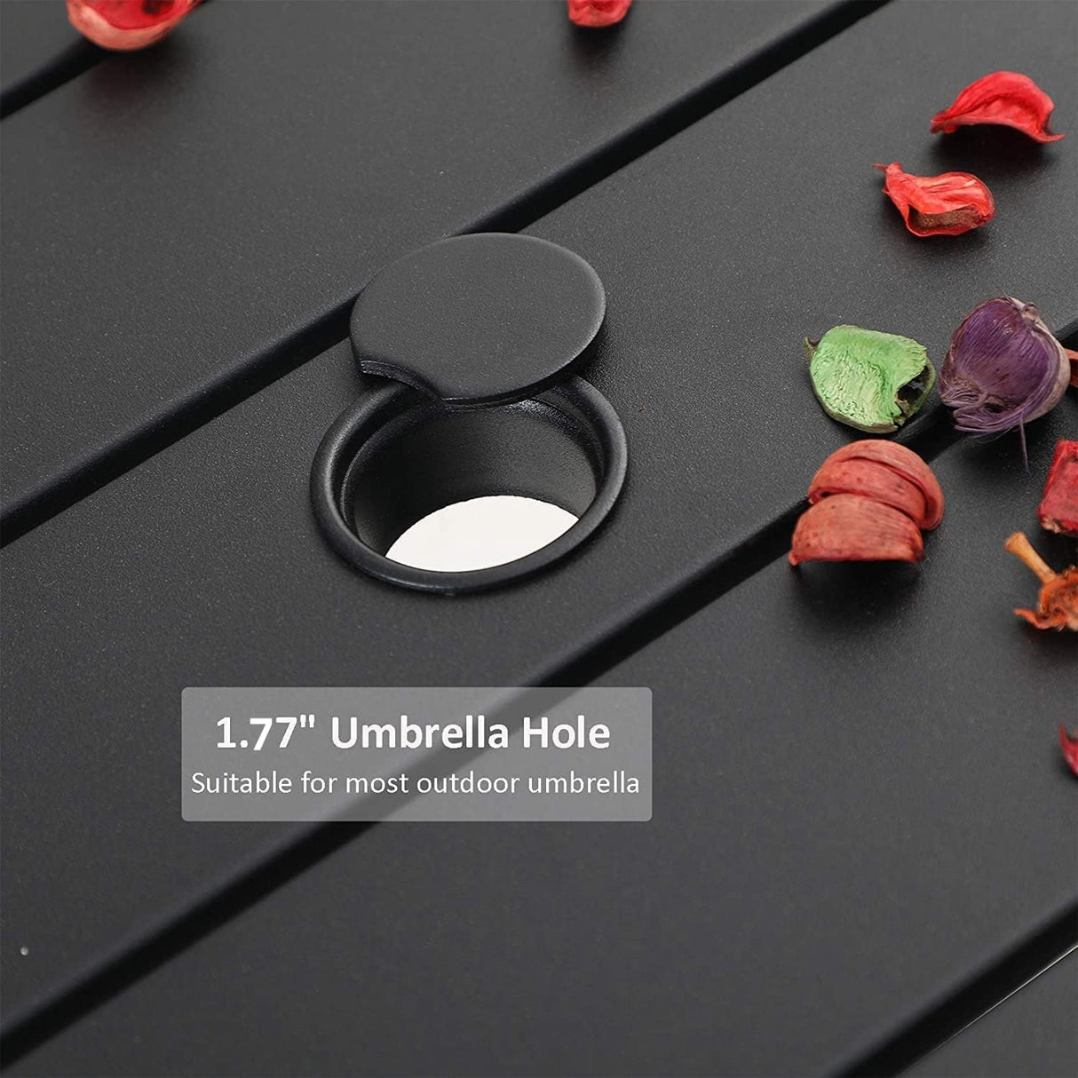 Patioslife 7 PCS Patio Dining Set – Rectangular Table with Umbrella Hole & 6 Cushioned Chairs for Backyard|Porch|Balcony|Deck